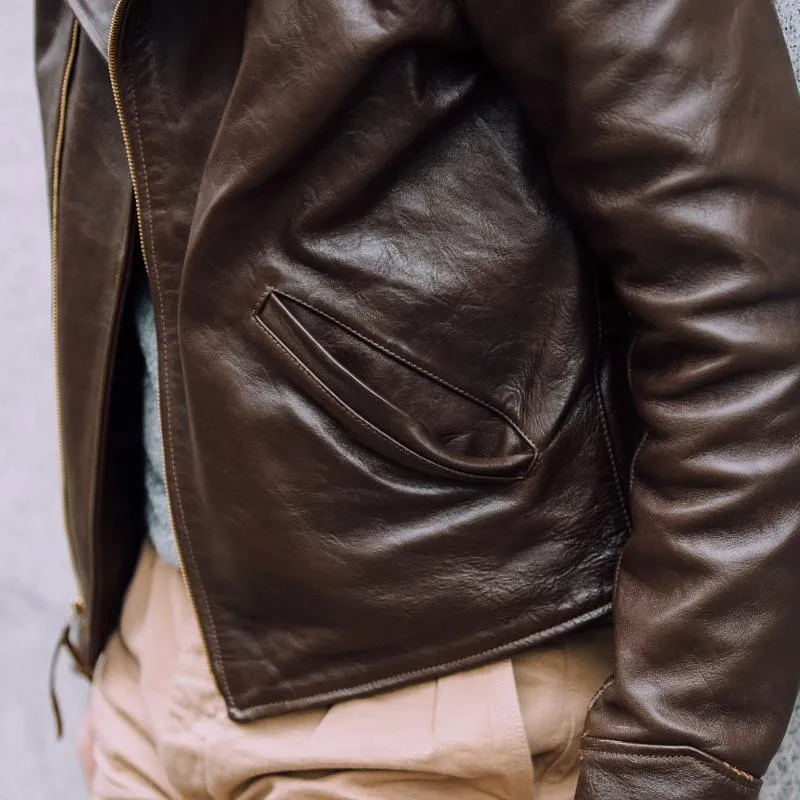 Men's Vintage Solid Color Lapel Zipper Short Leather Jacket 19322734Y sold by Manly product image thumbnail 3