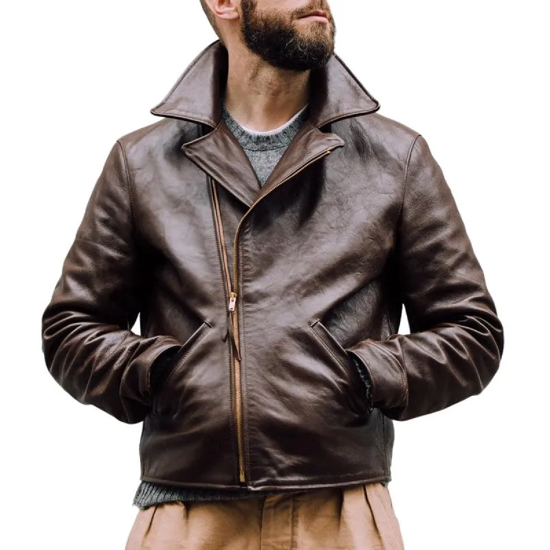 Men's Vintage Solid Color Lapel Zipper Short Leather Jacket 19322734Y sold by Manly
