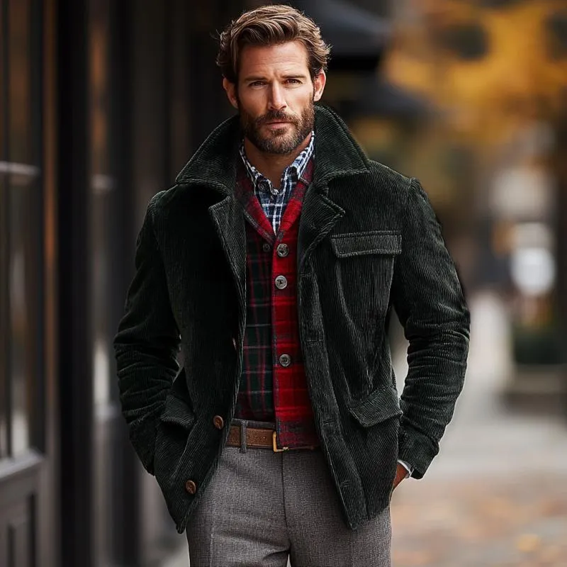 Men's Vintage Corduroy Multi-Pocket Lapel Single Breasted Short Coat 25954942Y sold by Manly product image thumbnail 3