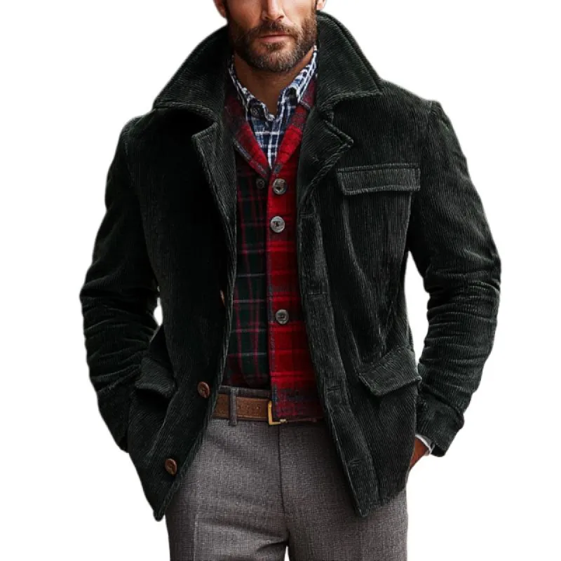 Men's Vintage Corduroy Multi-Pocket Lapel Single Breasted Short Coat 25954942Y sold by Manly