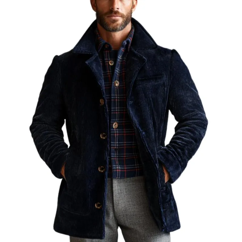 Men's Vintage Solid Corduroy Single Breasted Mid-Length Coat 90919806Y sold by Manly