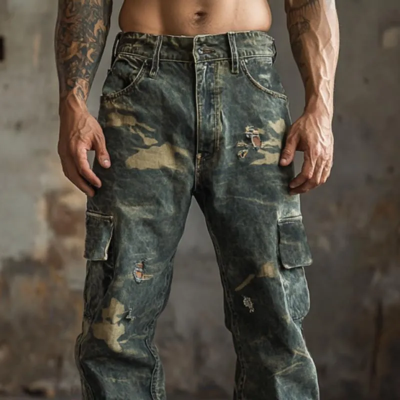 Men's Vintage Camouflage Print Ripped Cargo Jeans 75634413Y sold by Manly product image thumbnail 2