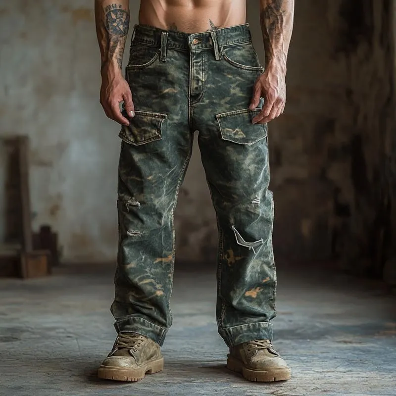 Men's Vintage Camouflage Print Ripped Jeans 92104872Y sold by Manly product image thumbnail 3