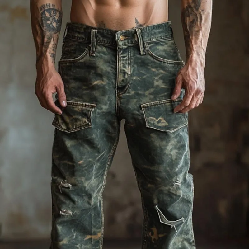 Men's Vintage Camouflage Print Ripped Jeans 92104872Y sold by Manly product image thumbnail 2