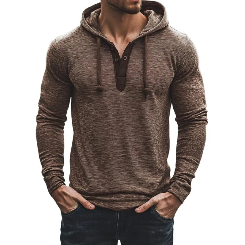 Men's Casual Button Hooded Long Sleeve T-Shirt 13247656Y sold by Manly