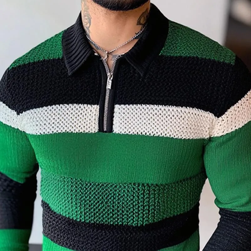 Men's Colorblock Striped Knit Half-zip Neck Long Sleeve Casual Sweater 84978300Z sold by Manly product image thumbnail 3