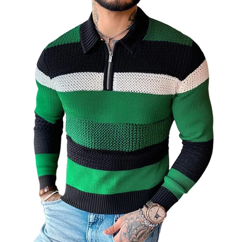 Men's Colorblock Striped Knit Half-zip Neck Long Sleeve Casual Sweater 84978300Z sold by Manly
