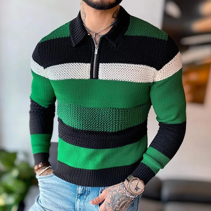Men's Colorblock Striped Knit Half-zip Neck Long Sleeve Casual Sweater 84978300Z sold by Manly product image thumbnail 2