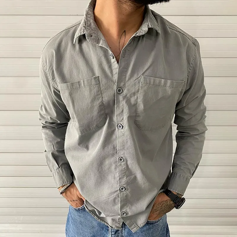 Men's Solid Color Cotton Lapel Long Sleeve Casual Shirt 97809703Z sold by Manly product image thumbnail 2