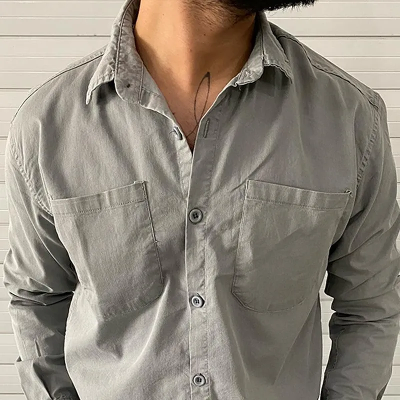 Men's Solid Color Cotton Lapel Long Sleeve Casual Shirt 97809703Z sold by Manly product image thumbnail 3