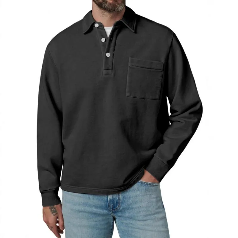 Men's Solid Color Lapel Chest Pocket Long Sleeve Casual Sweatshirt 05931685Z sold by Manly product image thumbnail 4