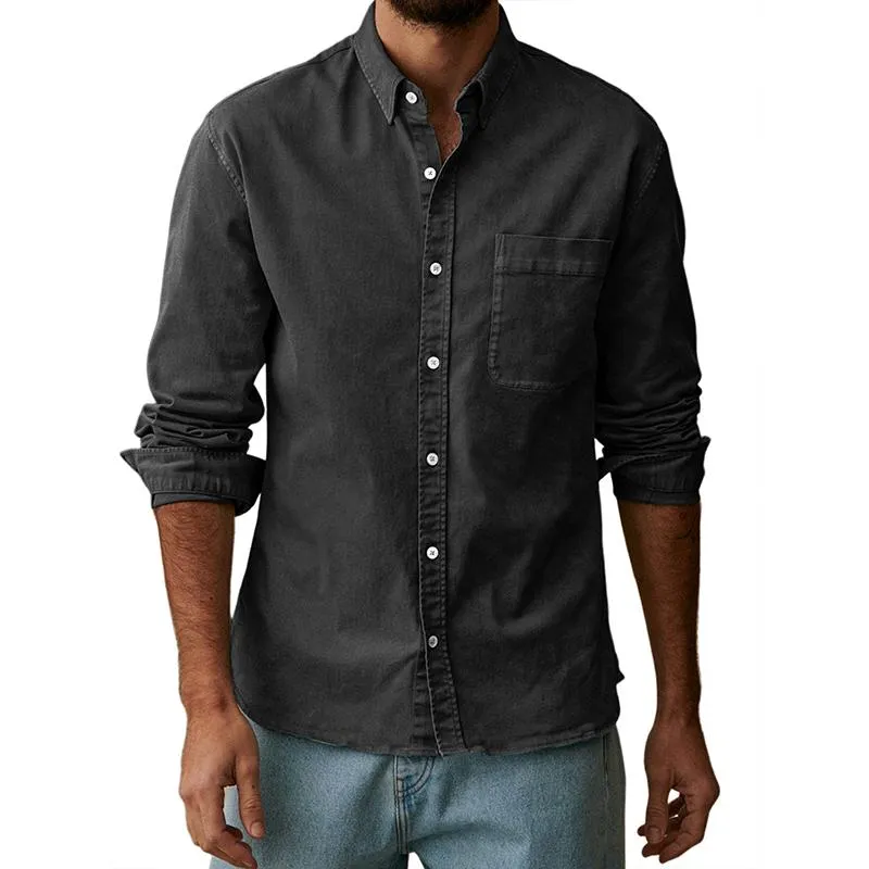 Men's Solid Color Lapel Long Sleeve Casual Shirt 64374450Z sold by Manly product image thumbnail 4