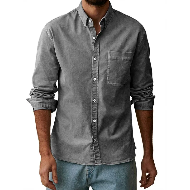 Men's Solid Color Lapel Long Sleeve Casual Shirt 64374450Z sold by Manly product image thumbnail 3