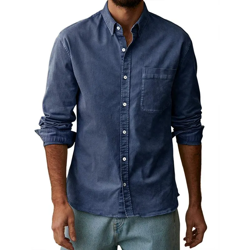 Men's Solid Color Lapel Long Sleeve Casual Shirt 64374450Z sold by Manly product image thumbnail 5