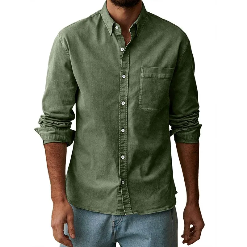 Men's Solid Color Lapel Long Sleeve Casual Shirt 64374450Z sold by Manly