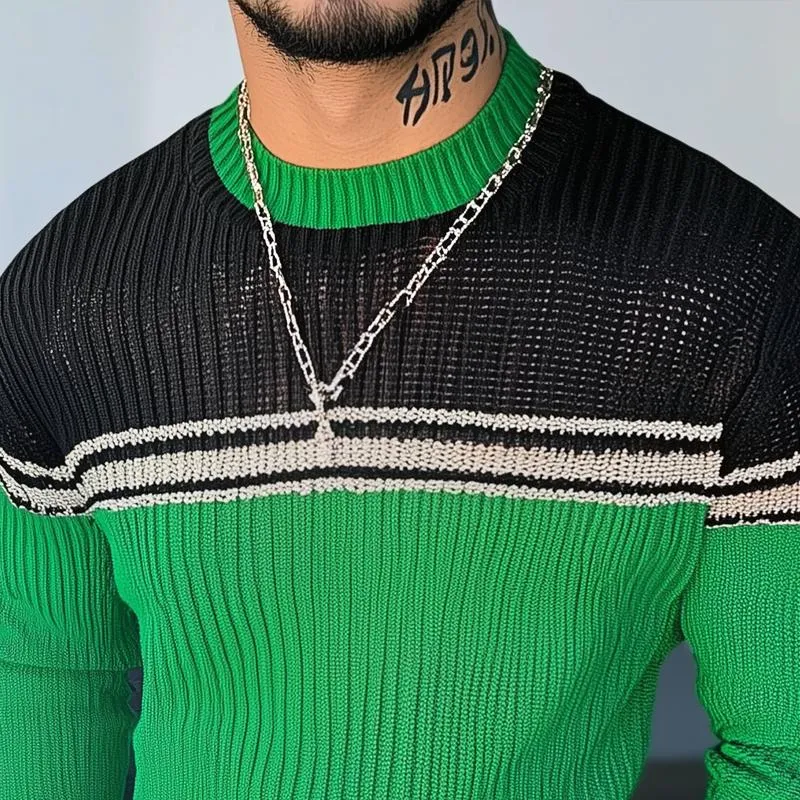 Men's Colorblock Round Neck Long Sleeve Casual Knit Sweater 10893027Z sold by Manly product image thumbnail 3