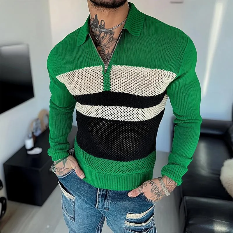 Men's Colorblock Knit Half-zip Neck Long Sleeve Casual Sweater 64336701Z sold by Manly product image thumbnail 4