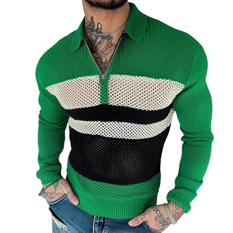 Men's Colorblock Knit Half-zip Neck Long Sleeve Casual Sweater 64336701Z sold by Manly