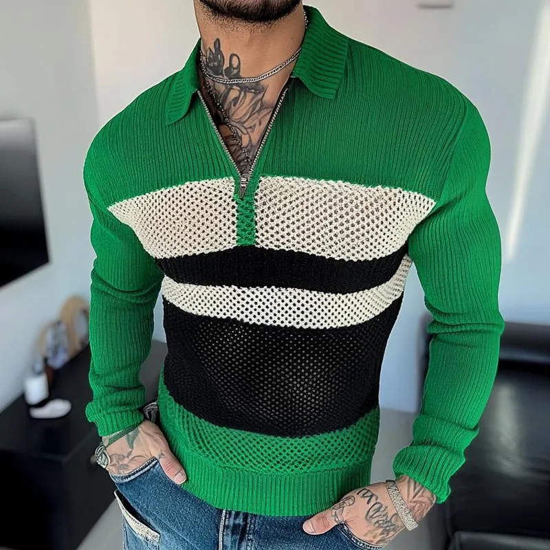 Men's Colorblock Knit Half-zip Neck Long Sleeve Casual Sweater 64336701Z sold by Manly product image thumbnail 2