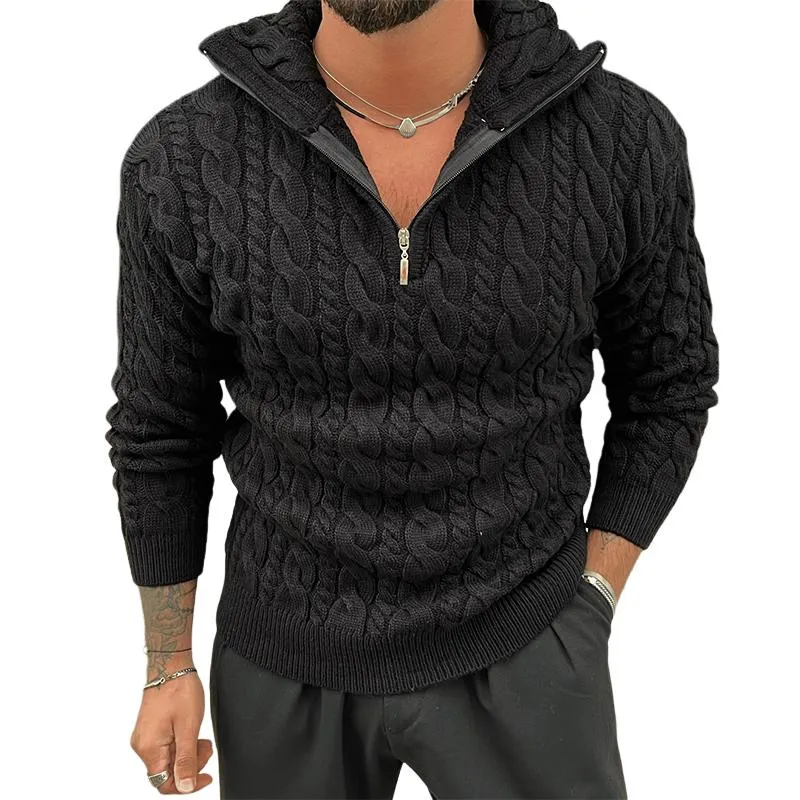 Men's Fashion Solid Color Cable Knit Half-zip Neck Long Sleeve Sweater 90648950Z sold by Manly