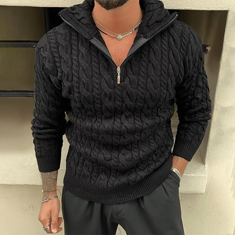 Men's Fashion Solid Color Cable Knit Half-zip Neck Long Sleeve Sweater 90648950Z sold by Manly product image thumbnail 3