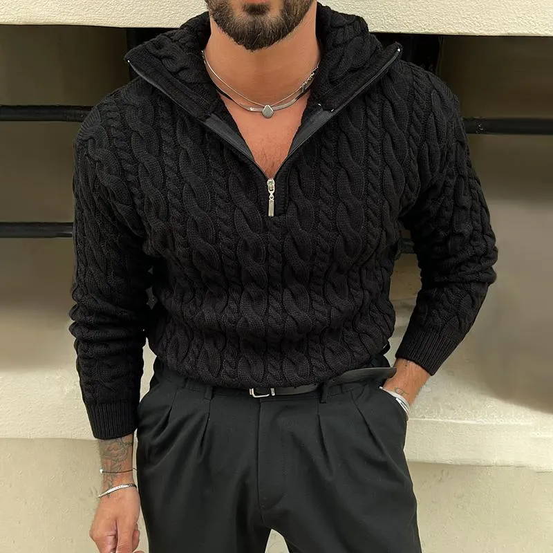 Men's Fashion Solid Color Cable Knit Half-zip Neck Long Sleeve Sweater 90648950Z sold by Manly product image thumbnail 2