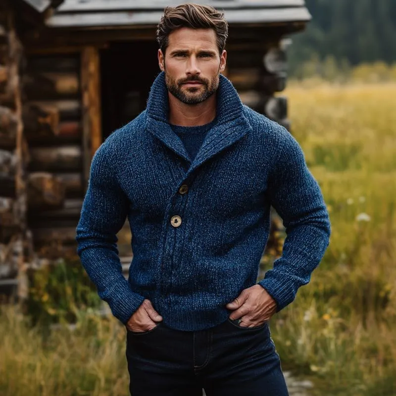 Men's Dark Blue Stand Collar Knitted Cardigan 21615222U sold by Manly product image thumbnail 3