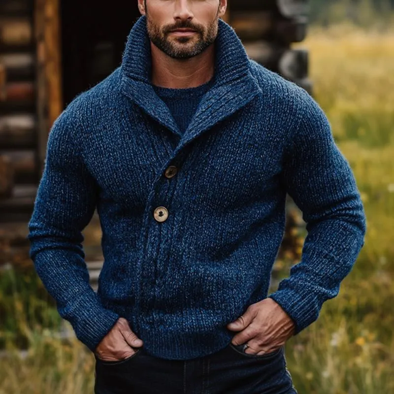 Men's Dark Blue Stand Collar Knitted Cardigan 21615222U sold by Manly product image thumbnail 2