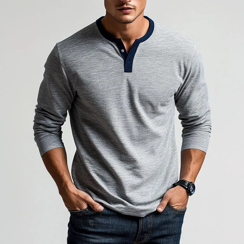 Men's Grey Colorblock Collar Simple Long-sleeved T-shirt 77305763U sold by Manly product image thumbnail 2