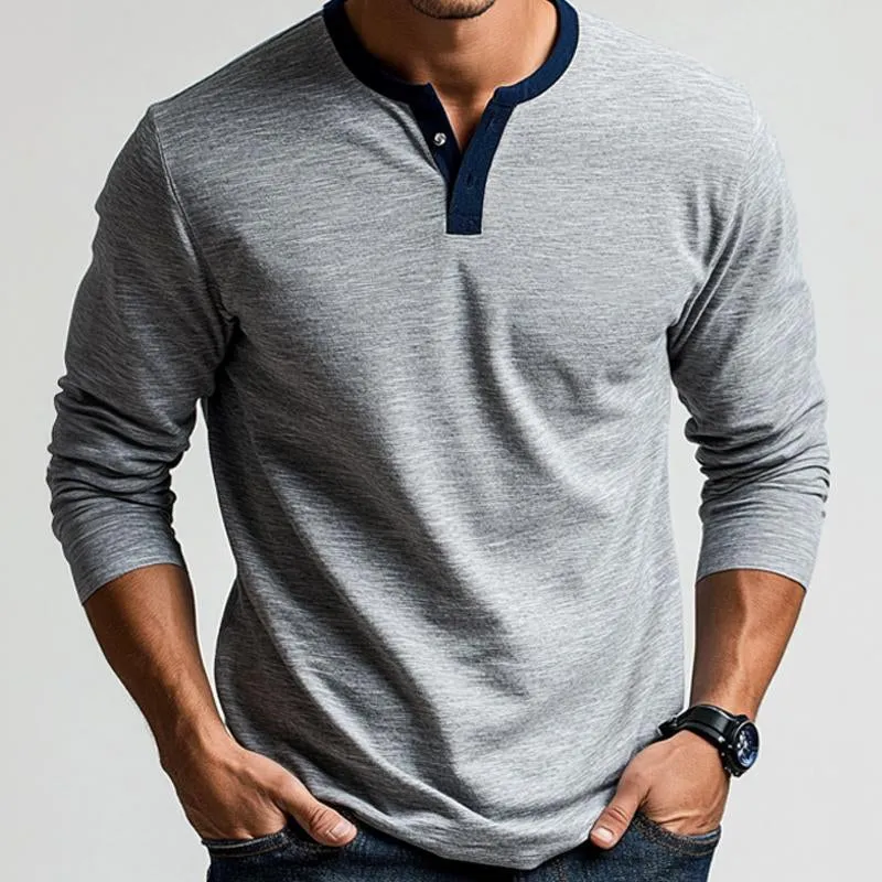 Men's Grey Colorblock Collar Simple Long-sleeved T-shirt 77305763U sold by Manly product image thumbnail 3