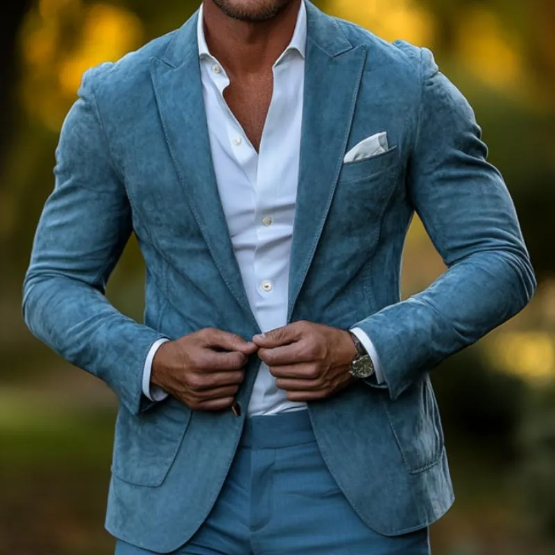 Men's Casual Lapel Suede Blazer 87345360F sold by Manly product image thumbnail 3