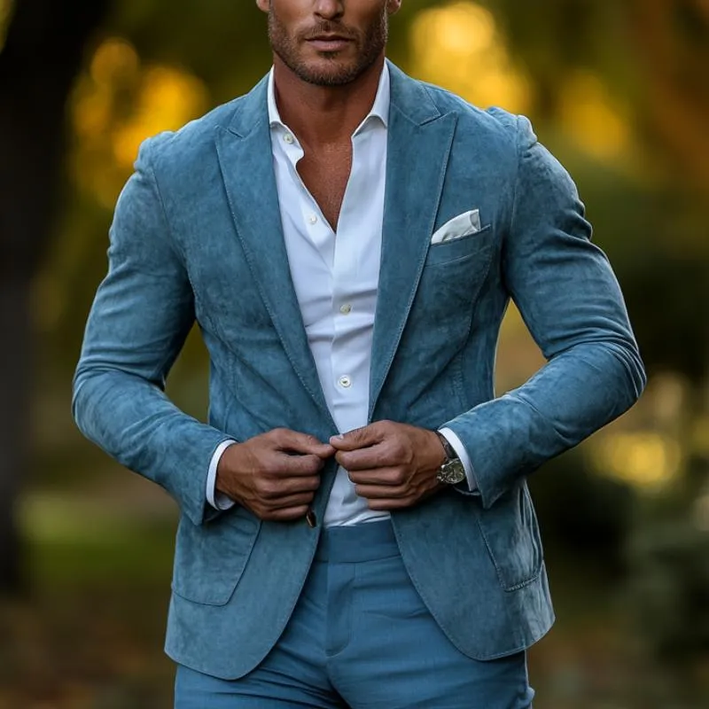 Men's Casual Lapel Suede Blazer 87345360F sold by Manly product image thumbnail 2
