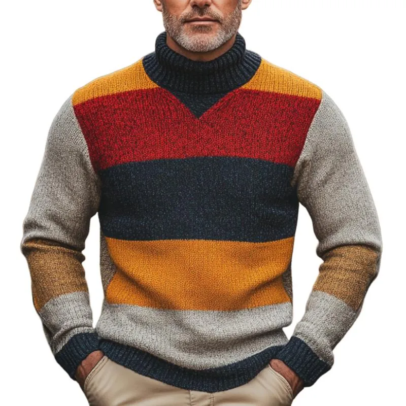 Men's Turtleneck Colorful Striped Knitted Sweater 00949807F sold by Manly