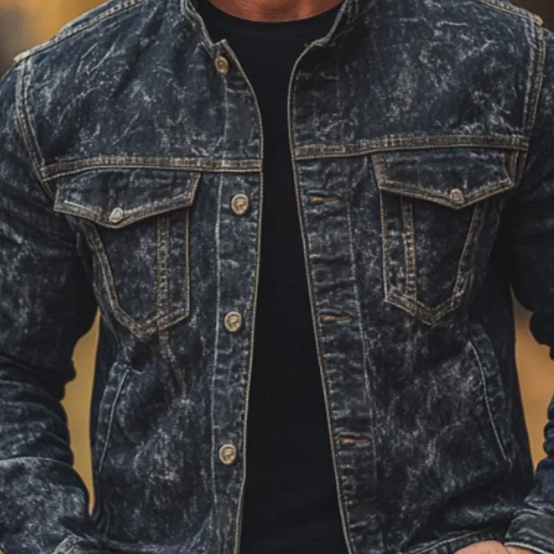 Men's Classic Vintage Stand Collar Denim Jacket 25649493F sold by Manly product image thumbnail 3