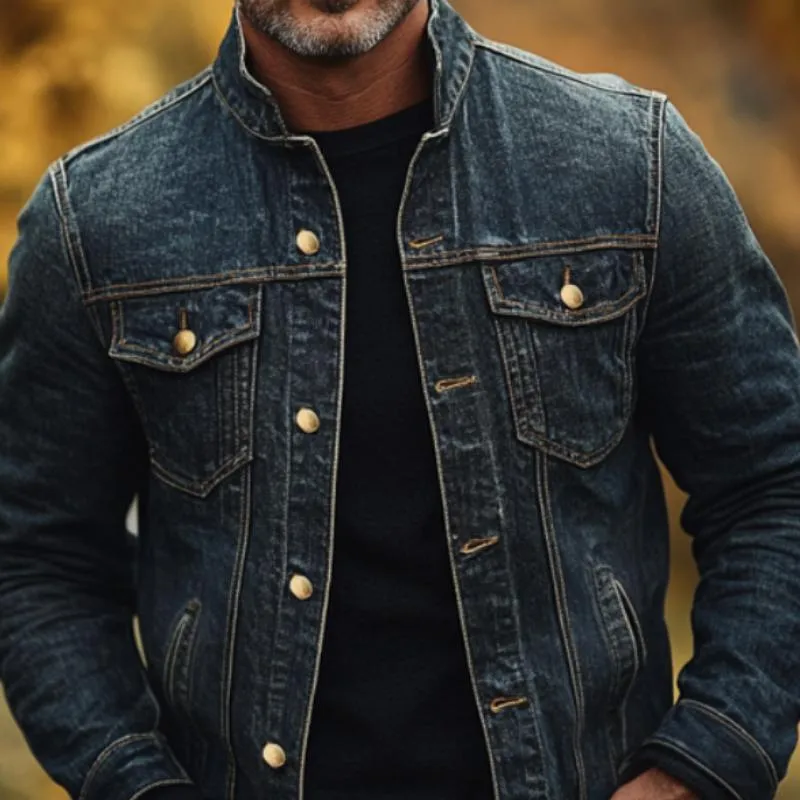 Men's Classic Stand Collar Denim Jacket 83100919F sold by Manly product image thumbnail 3