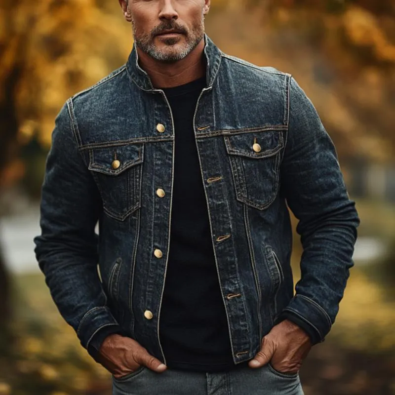 Men's Classic Stand Collar Denim Jacket 83100919F sold by Manly product image thumbnail 2