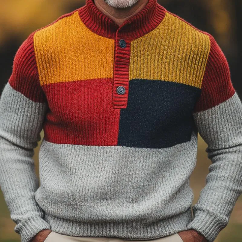 Men's Classic Henley Collar Colorblock Knit Sweater 57930102F sold by Manly product image thumbnail 3