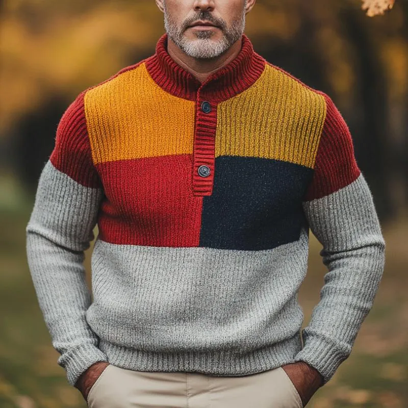 Men's Classic Henley Collar Colorblock Knit Sweater 57930102F sold by Manly product image thumbnail 2