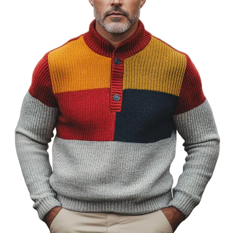 Men's Classic Henley Collar Colorblock Knit Sweater 57930102F sold by Manly