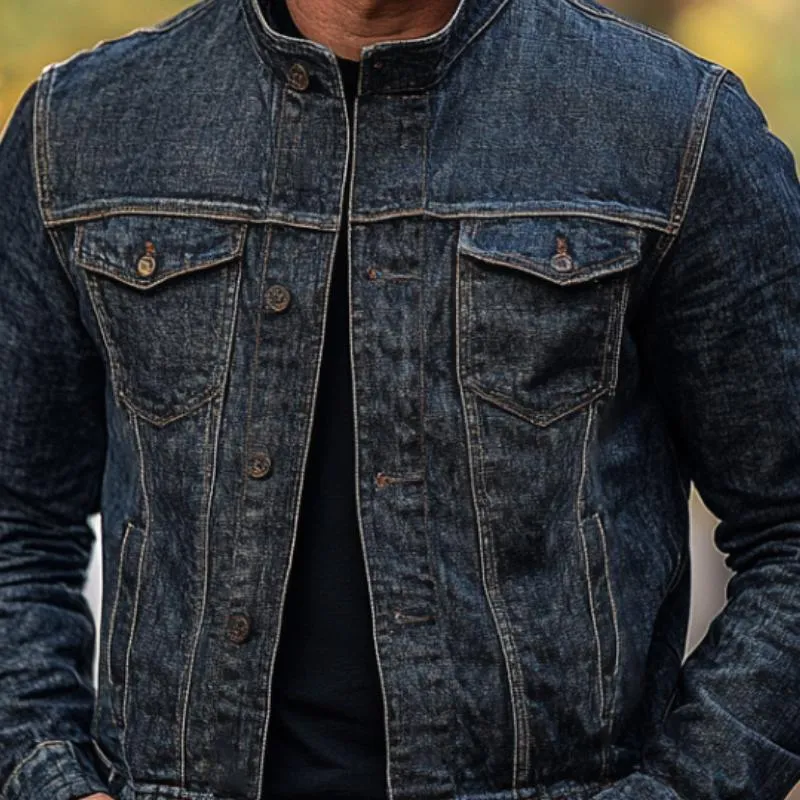 Men's Casual Retro Stand Collar Denim Jacket 55054269F sold by Manly product image thumbnail 3