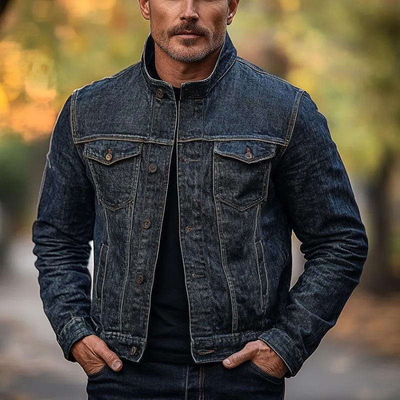 Men's Casual Retro Stand Collar Denim Jacket 55054269F sold by Manly product image thumbnail 2