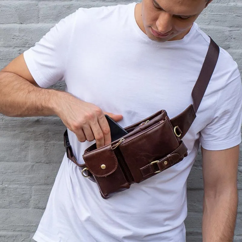 Men's Classic Genuine Leather Waist And Messenger Bag 80298381K sold by Manly product image thumbnail 5