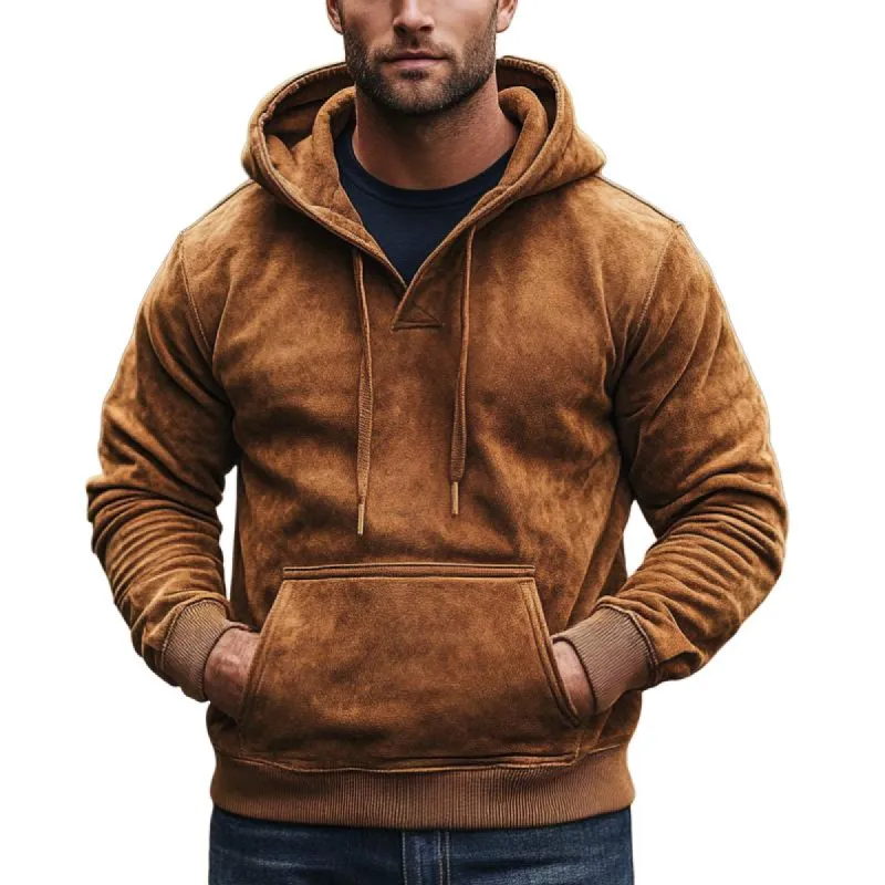 Men's Casual Suede Hoodie 08409415F made by Manly