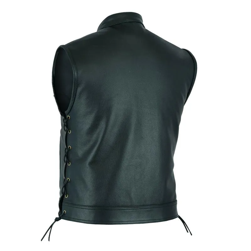 Men's Classic Stand Collar Zipper Leather Vest 99998596F sold by Manly product image thumbnail 3