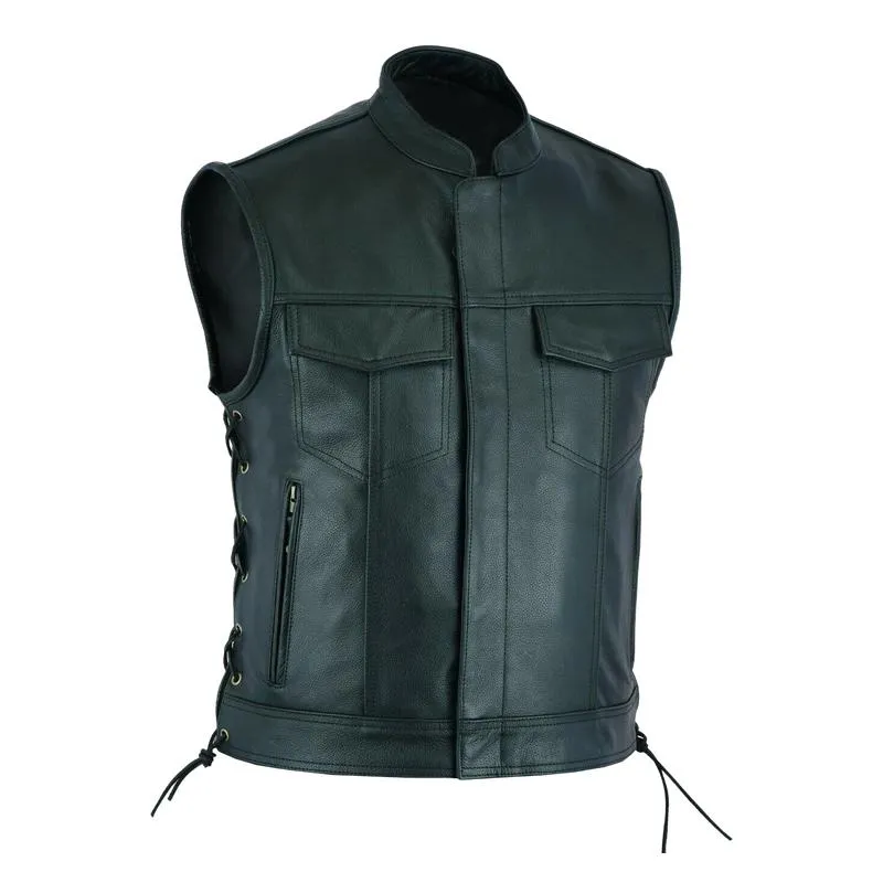 Men's Classic Stand Collar Zipper Leather Vest 99998596F sold by Manly product image thumbnail 2