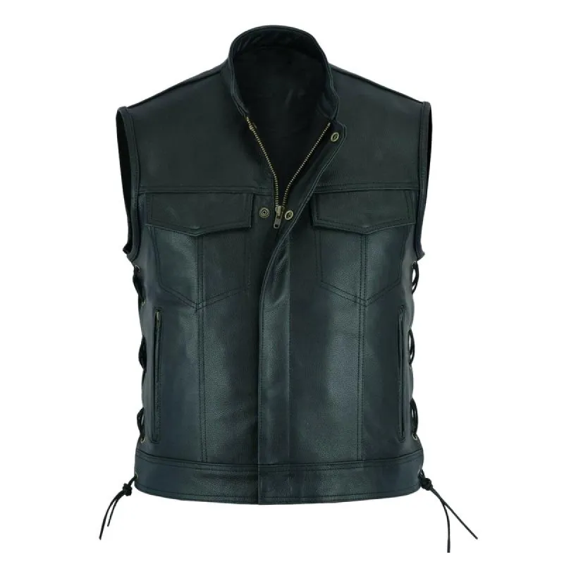 Men's Classic Stand Collar Zipper Leather Vest 99998596F sold by Manly