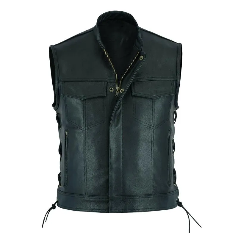 Men's Classic Stand Collar Zipper Leather Vest 99998596F sold by Manly