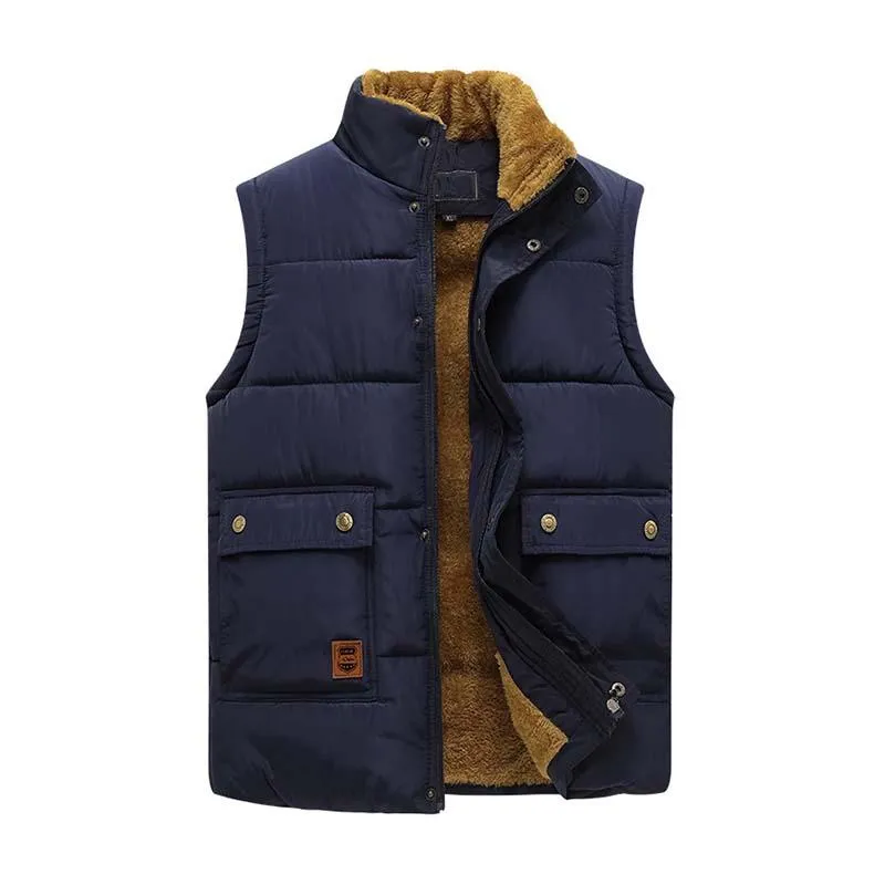 Men's Autumn And Winter Classic Plus Velvet Cotton Stand Collar Vest 91365891K sold by Manly