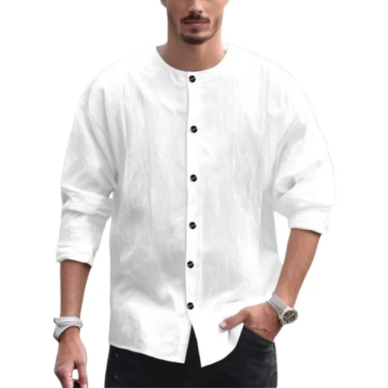 Men's Casual Solid Color Single-Breasted Long-Sleeved Shirt 03997984Y sold by Manly