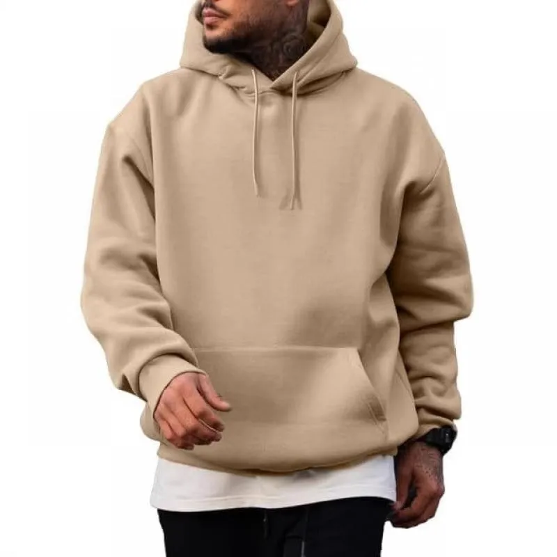 Men's Casual Solid Color Kangaroo Pocket Hooded Long Sleeve Sweatshirt 22891112Y sold by Manly product image thumbnail 3